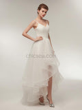 Spaghetti Strap High Low Ivory Long Wedding Dresses SDP1173