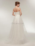 Spaghetti Strap High Low Ivory Long Wedding Dresses SDP1173