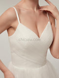 Spaghetti Strap High Low Ivory Long Wedding Dresses SDP1173