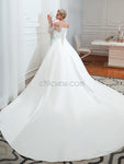 Charming Off Shoulder Long Sleeves Satin A Line Long Wedding Dresses XDM1188