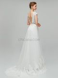 Elegant Cap Sleeves V Neck Lace A-line Long Wedding Dresses XDM1113