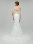 Elegant Spaghetti Strap Lace Applique Mermaid Long Wedding Dresses XDM1110