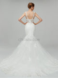 Elegant Sleeveless Lace Applique Long Mermaid Wedding Dresses XDM1108