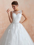 Ivory Tulle Sleeveless Elegant Long Wedding Dresses SDP1180