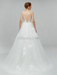 Gorgeous Lace Applique V Neck A-line Backless Long Wedding Dresses XDM1103