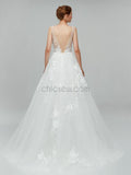 Gorgeous Lace Applique V Neck A-line Backless Long Wedding Dresses XDM1103