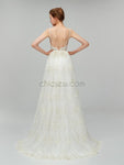 Spaghetti Strap Lace Backless Sweep Trailing Long Wedding Dresses XDM1104