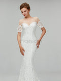 Unique Short Sleeves Lace Mermaid Long Wedding Dresses XDM1107