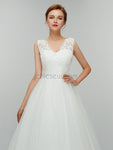 Elegant Lace Top V Back White A-line Long Wedding Dresses XDM1102