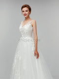 Gorgeous Lace Applique V Neck A-line Backless Long Wedding Dresses XDM1103