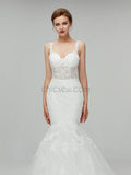 Elegant Sleeveless Lace Applique Long Mermaid Wedding Dresses XDM1108