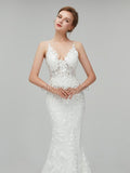 Elegant Spaghetti Strap Lace Applique Mermaid Long Wedding Dresses XDM1110