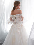 Off the Shoulder Applique Tulle Long Wedding Dresses SDP1168