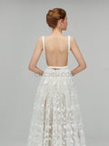 Simple Backless White Lace A-line Long Wedding Dresses XDM1111