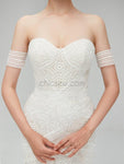 Fashion Strapless Lace Mermaid Sweep Trailing Long Wedding Dresses XDM1106