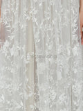 Simple Backless White Lace A-line Long Wedding Dresses XDM1111