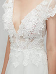 Elegant Cap Sleeves V Neck Lace A-line Long Wedding Dresses XDM1113