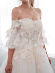 Off the Shoulder Applique Tulle Long Wedding Dresses SDP1168