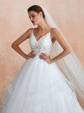 Spaghetti Strap Tulle Lace Long Wedding Dresses SDP1181