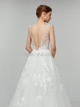 Gorgeous Lace Applique V Neck A-line Backless Long Wedding Dresses XDM1103