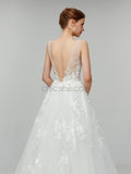 Gorgeous Lace Applique V Neck A-line Backless Long Wedding Dresses XDM1103