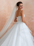 Spaghetti Strap Tulle Lace Long Wedding Dresses SDP1181