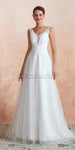 A-line V-neck Tulle Sleeveless Long Wedding Dresses SDP1182