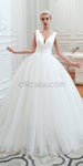 V-neck Ivory Tulle Affordable Long Wedding Dresses SDP1179